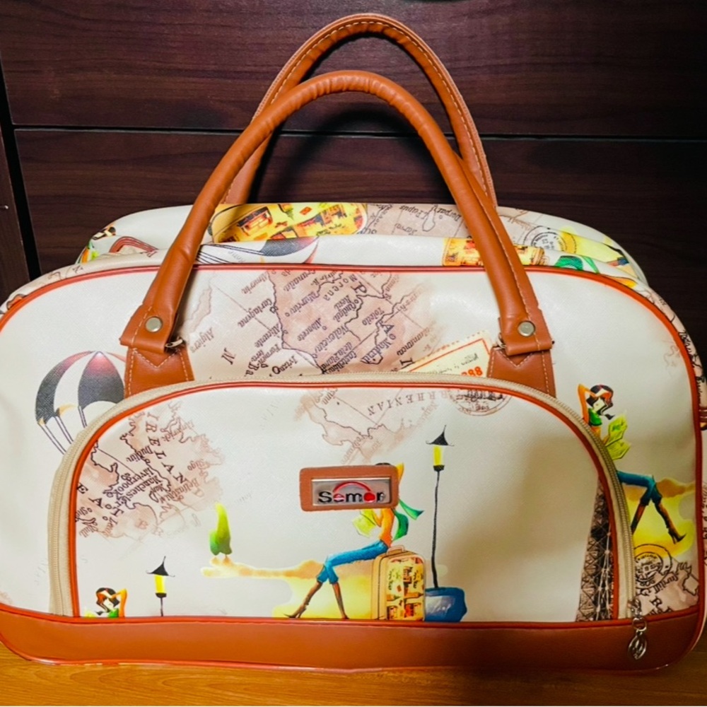NEW Colorful Travel Bag with Brown Accents - Picture 2 of 8